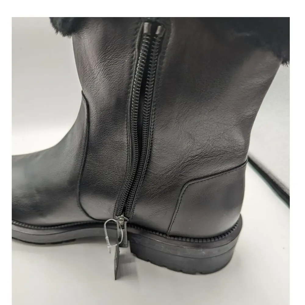 Aquatalia LaCie Black Faux Fur Lug Sole Leather Boots Water Resistant 10.5
